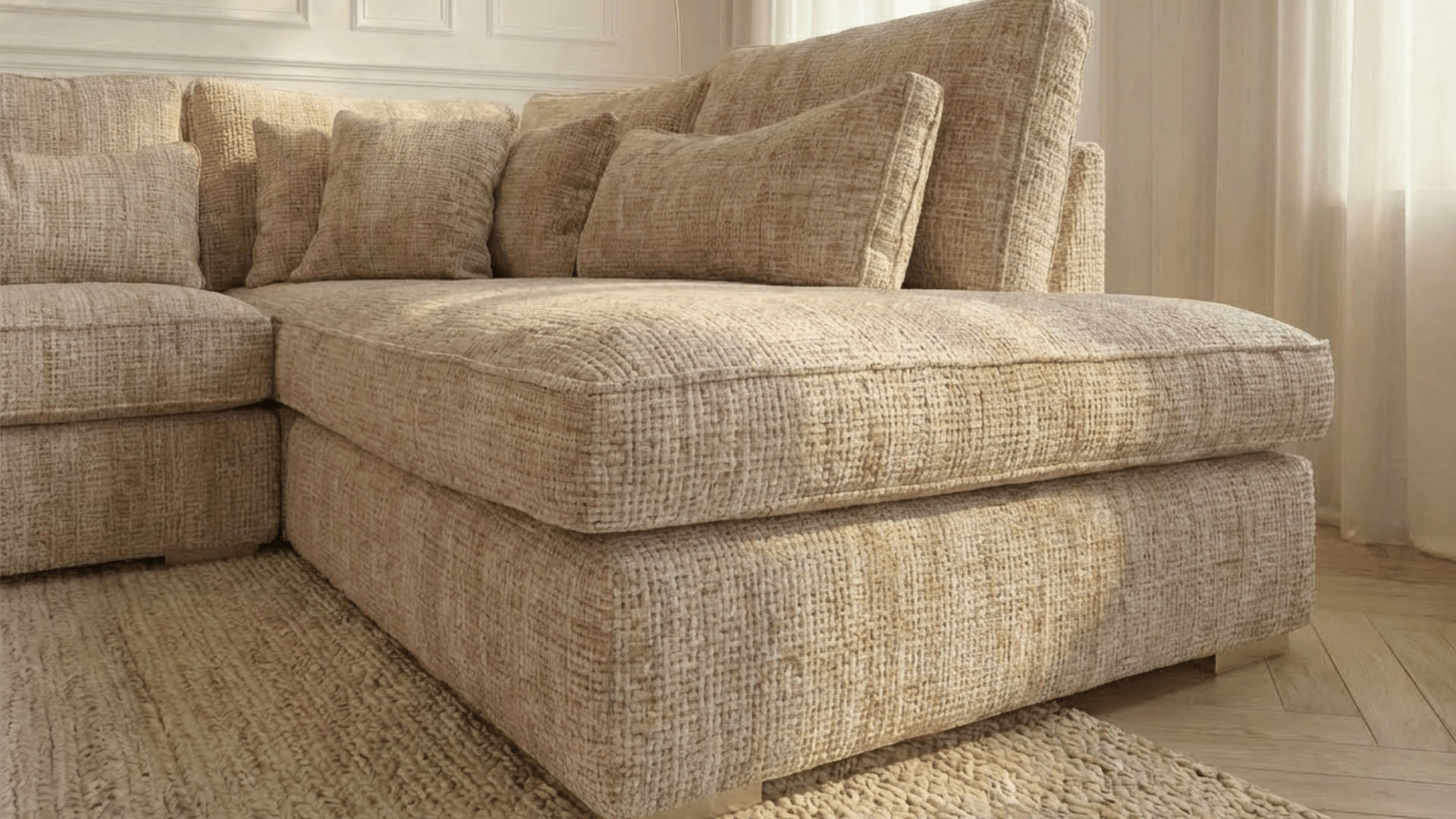 Canapé d'angle déhoussable 5 places MARBELLA en tweed - TRUST INDUSTRIE - Beige 05 - Angle droit - 