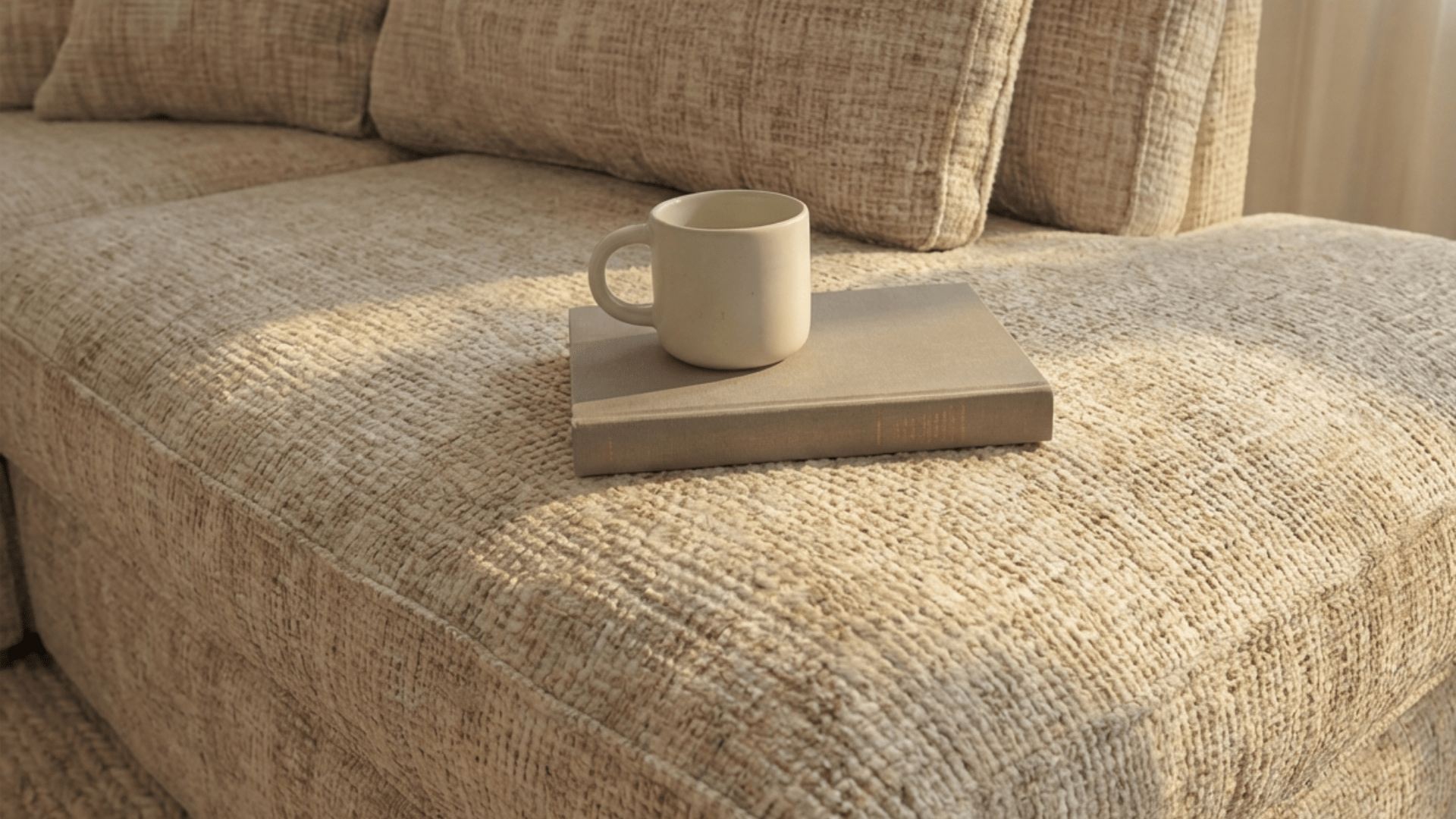 Canapé d'angle déhoussable 5 places MARBELLA en tweed - TRUST INDUSTRIE - Beige 05 - Angle droit - 