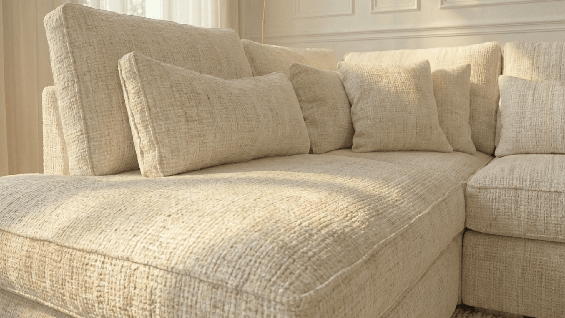 Canapé d'angle déhoussable 5 places MARBELLA en tweed - TRUST INDUSTRIE - Ecru - Angle gauche - 