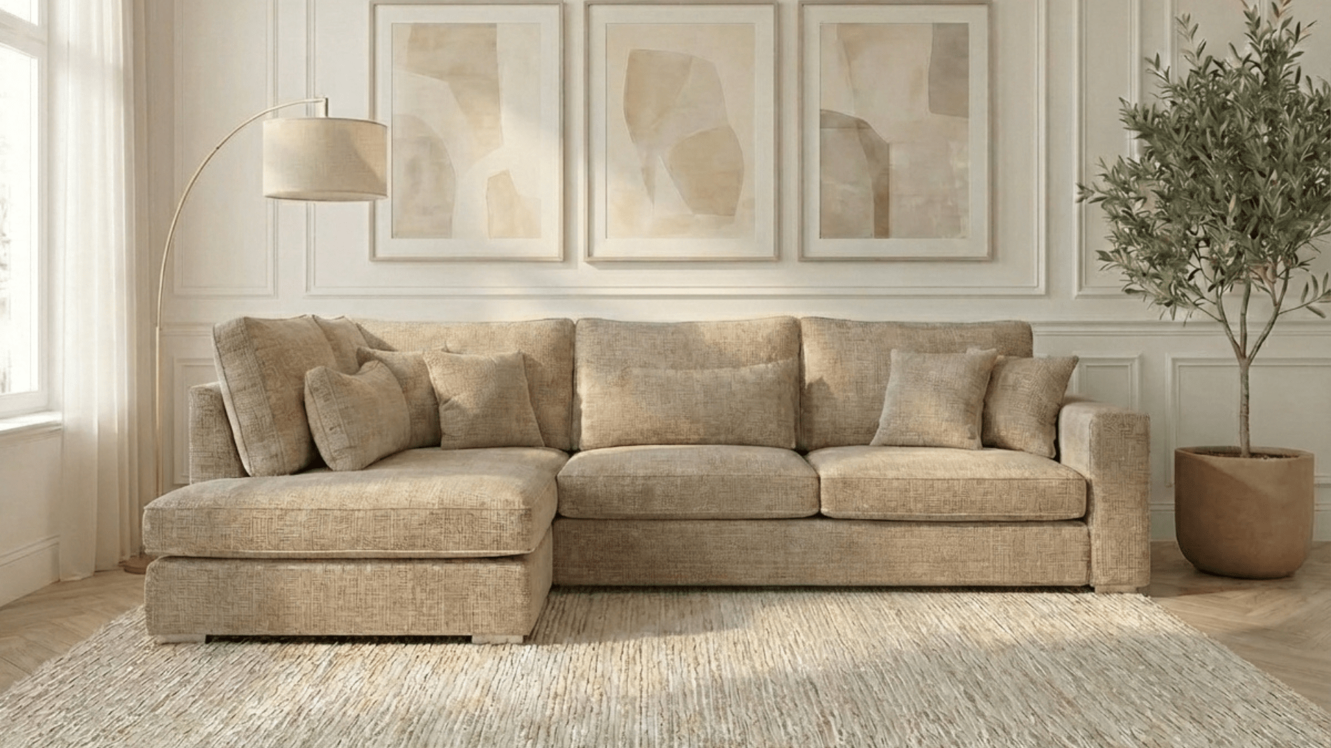 Canapé d'angle déhoussable 5 places MARBELLA en tweed - TRUST INDUSTRIE - beige 05 - Angle gauche - 