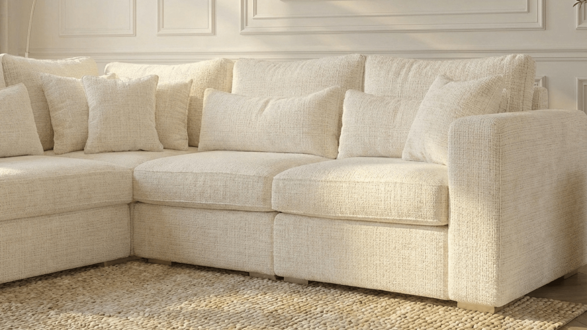 Canapé d'angle déhoussable 5 places MARBELLA en tweed - TRUST INDUSTRIE - Ecru- Angle gauche - 