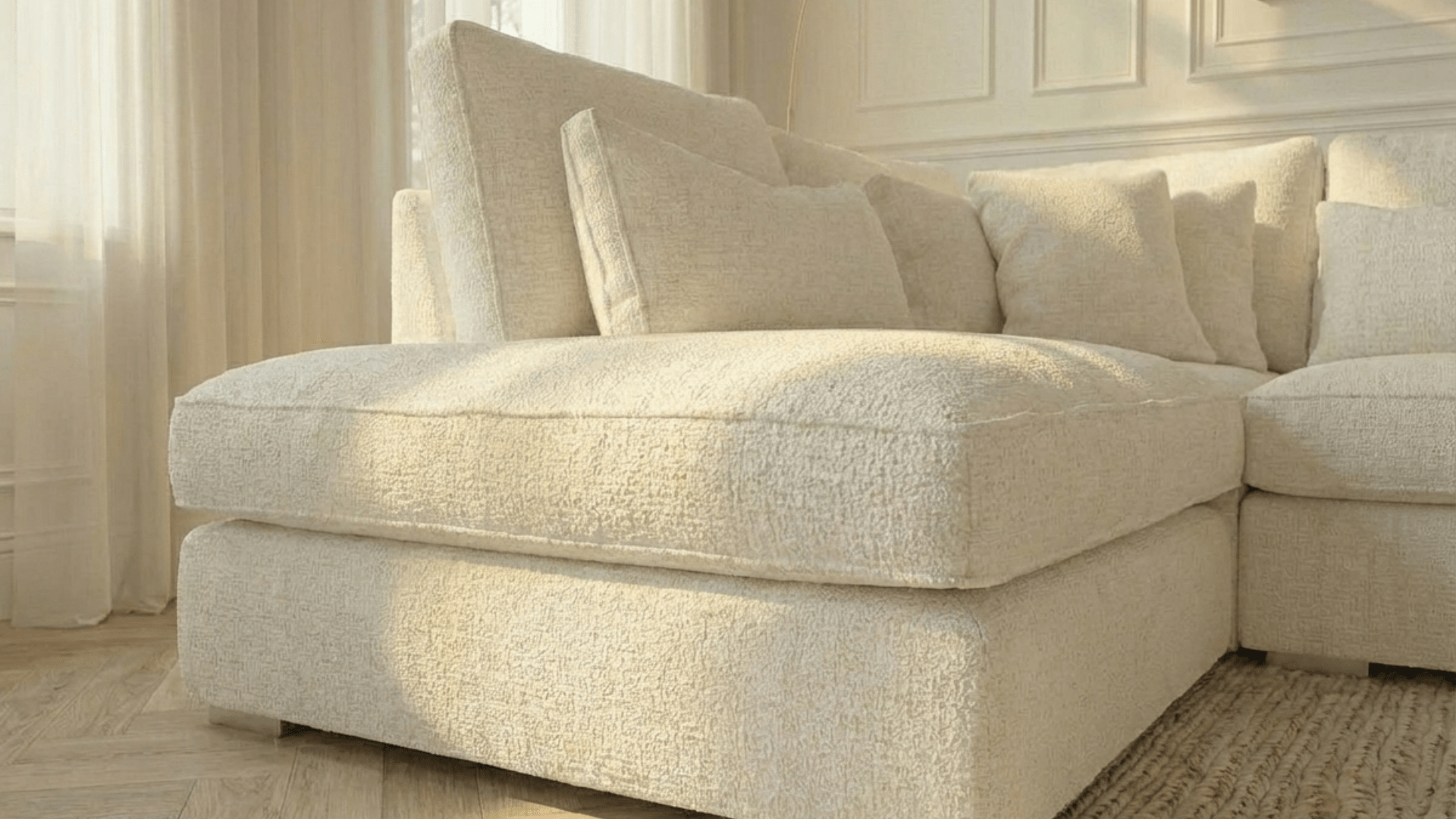 Canapé d'angle déhoussable 5 places MARBELLA en tweed - TRUST INDUSTRIE - Ecru - Angle gauche - 