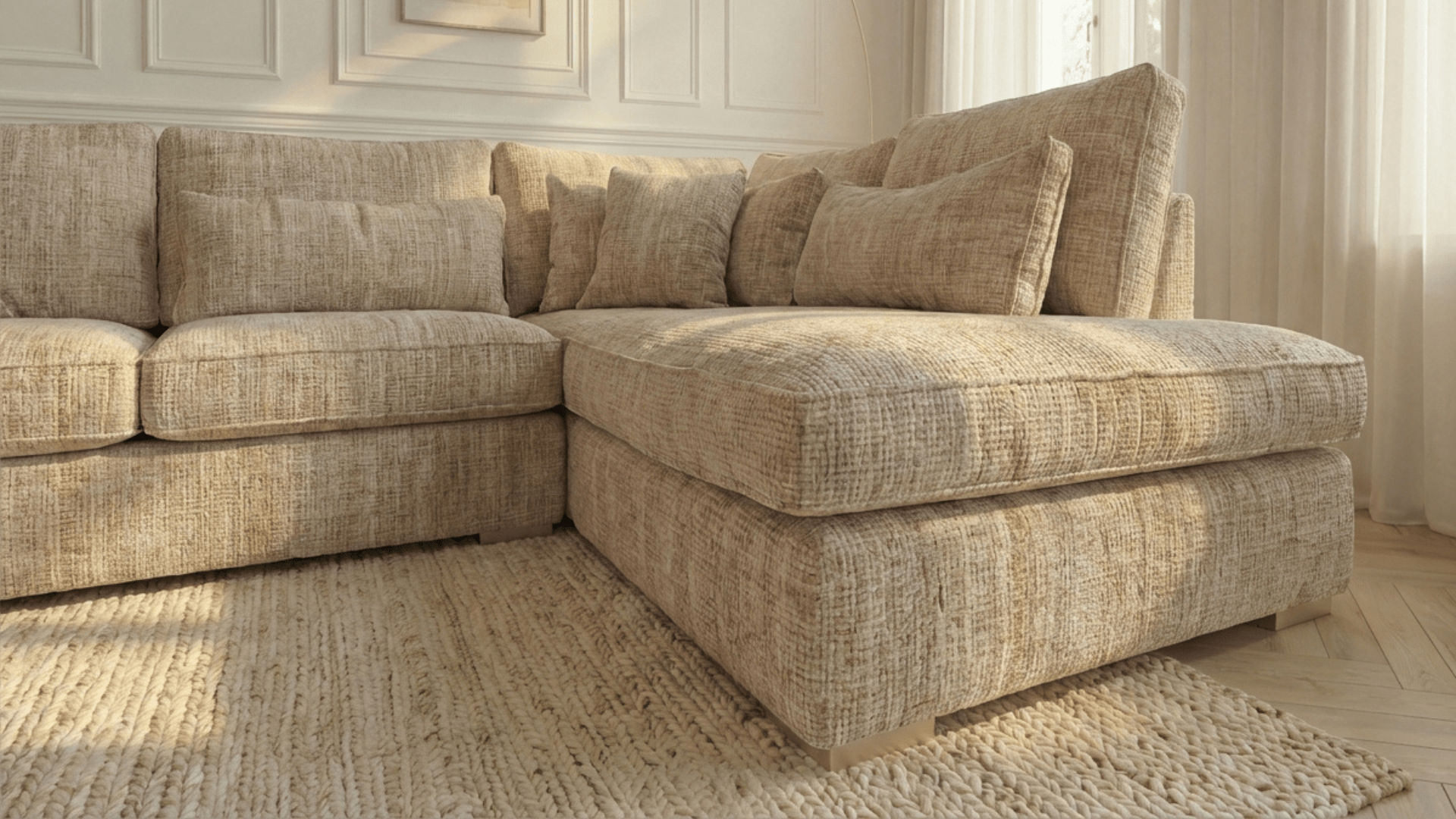 Canapé d'angle déhoussable 5 places MARBELLA en tweed - TRUST INDUSTRIE - Beige 05 - Angle droit - 