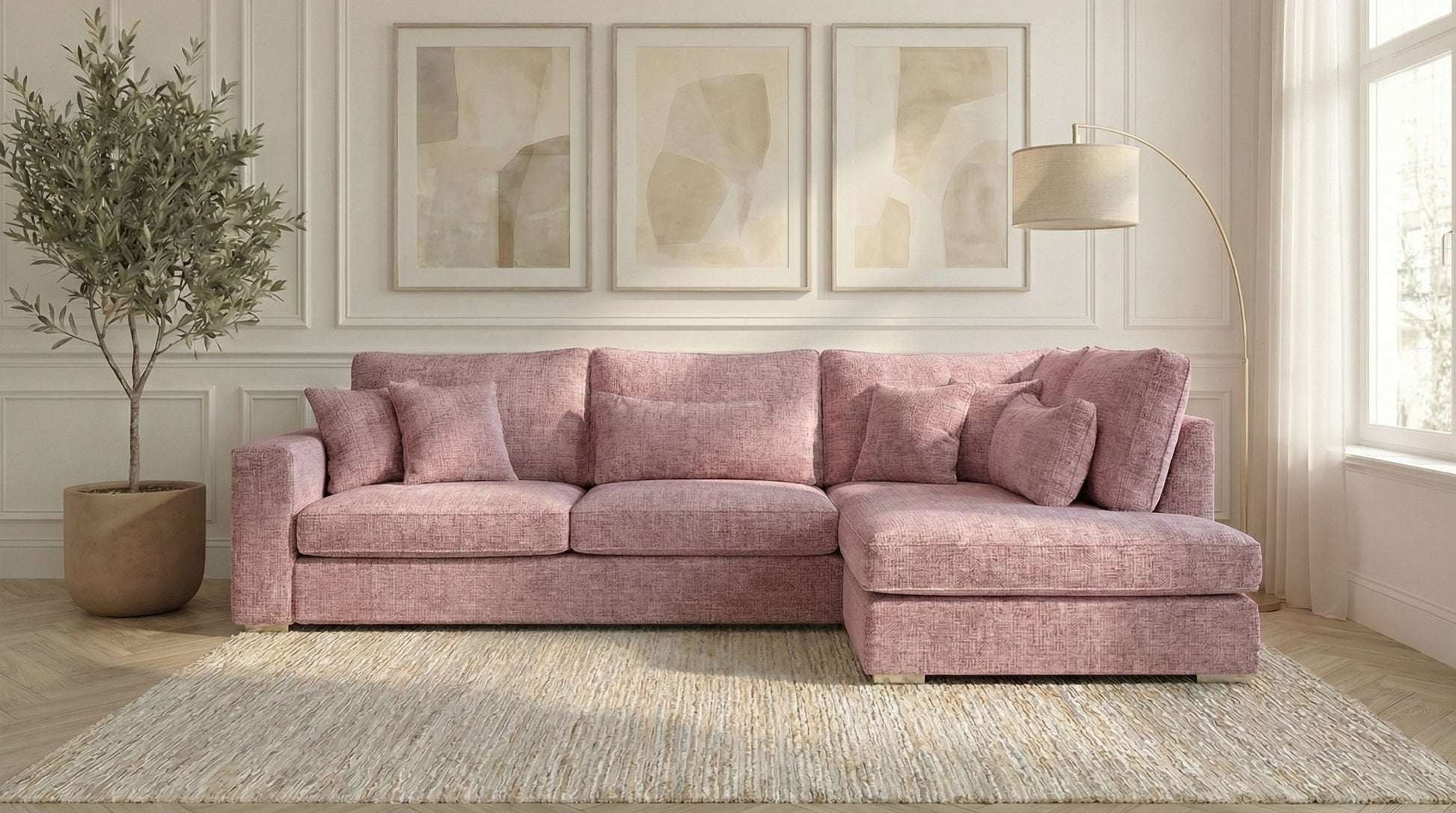 Canapé d'angle déhoussable 6 places baby MARBELLA en tweed - TRUST INDUSTRIE - ROSE 91 - angle droit - 