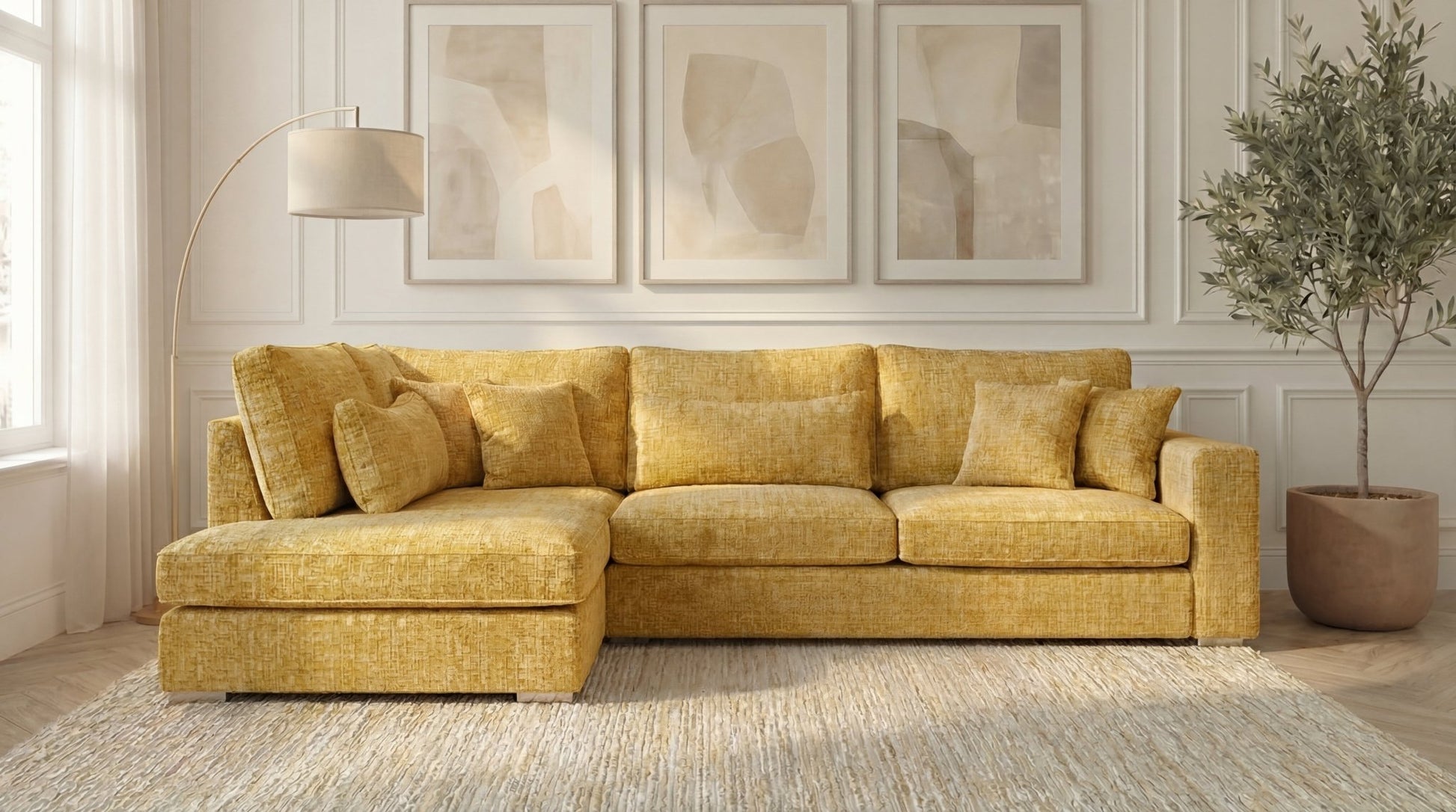Canapé d'angle déhoussable 6 places baby MARBELLA en tweed - TRUST INDUSTRIE - Jaune - angle gauche - 