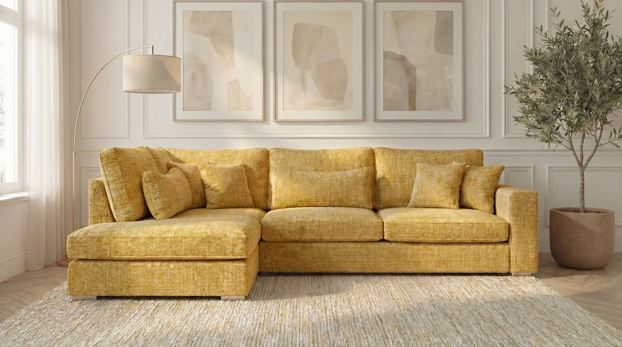 Canapé d'angle déhoussable 6 places baby MARBELLA en tweed - TRUST INDUSTRIE - Jaune - angle gauche - 