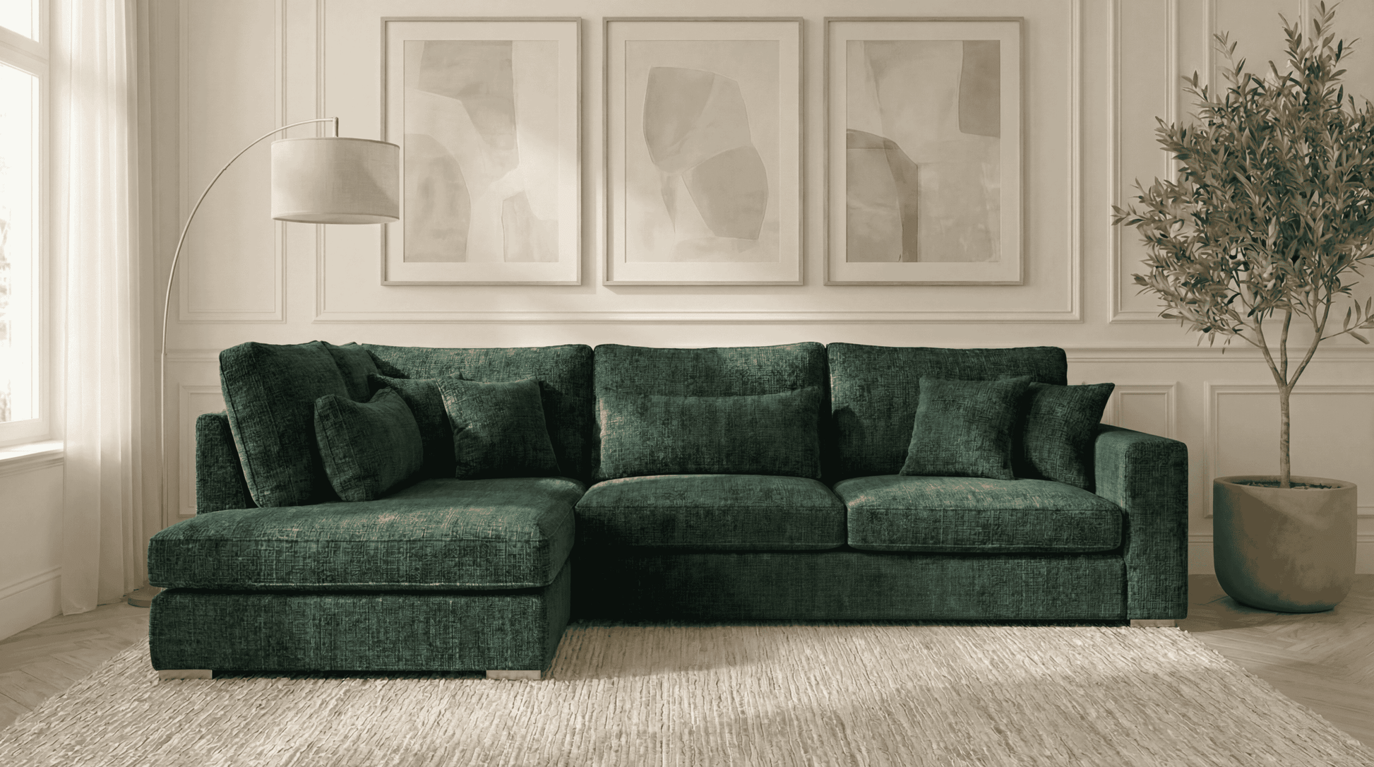 Canapé d'angle déhoussable 4 places MARBELLA en tweed - TRUST INDUSTRIE - Vert- Angle gauche - 