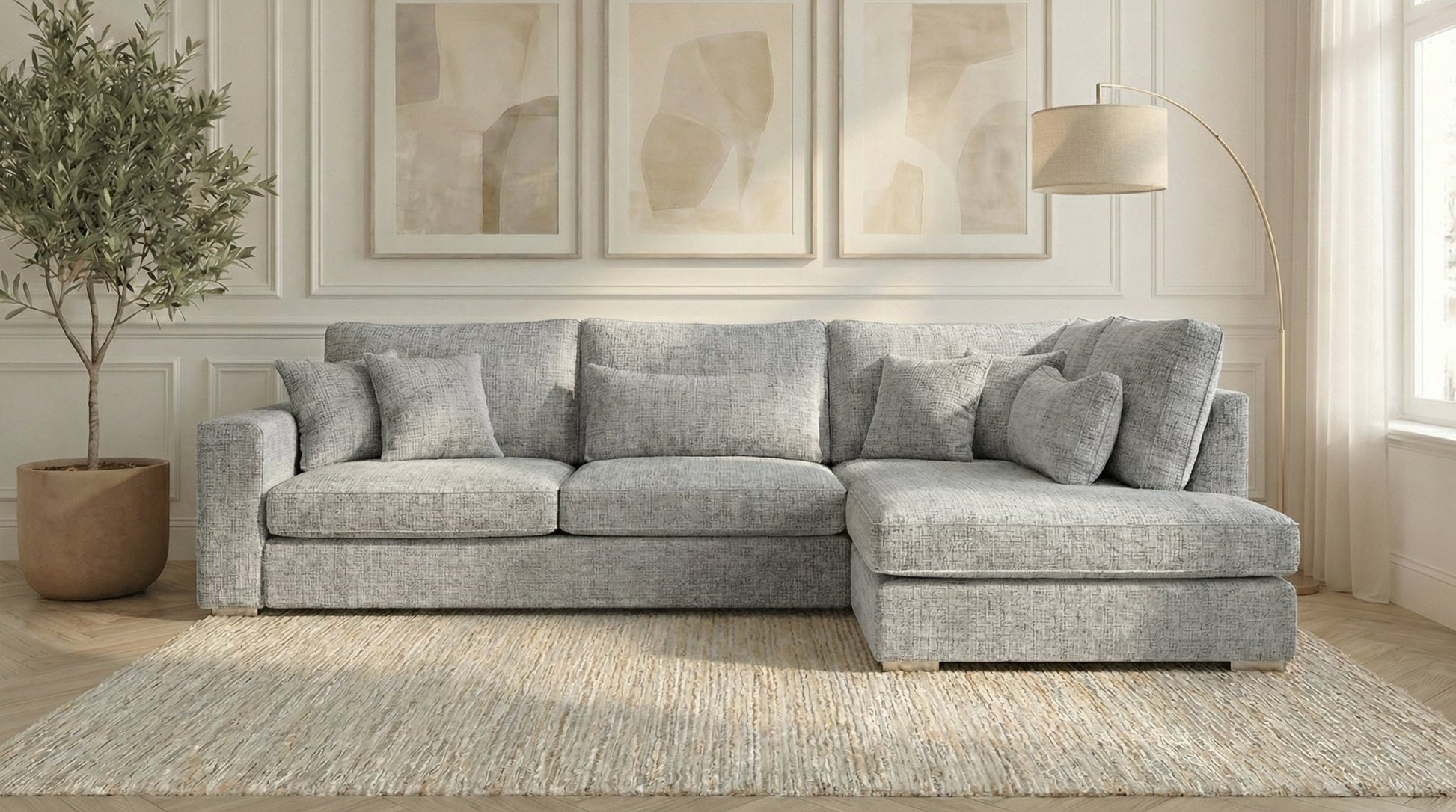 Canapé d'angle déhoussable 6 places baby MARBELLA en tweed - TRUST INDUSTRIE -  gris 03 - angle droit - 