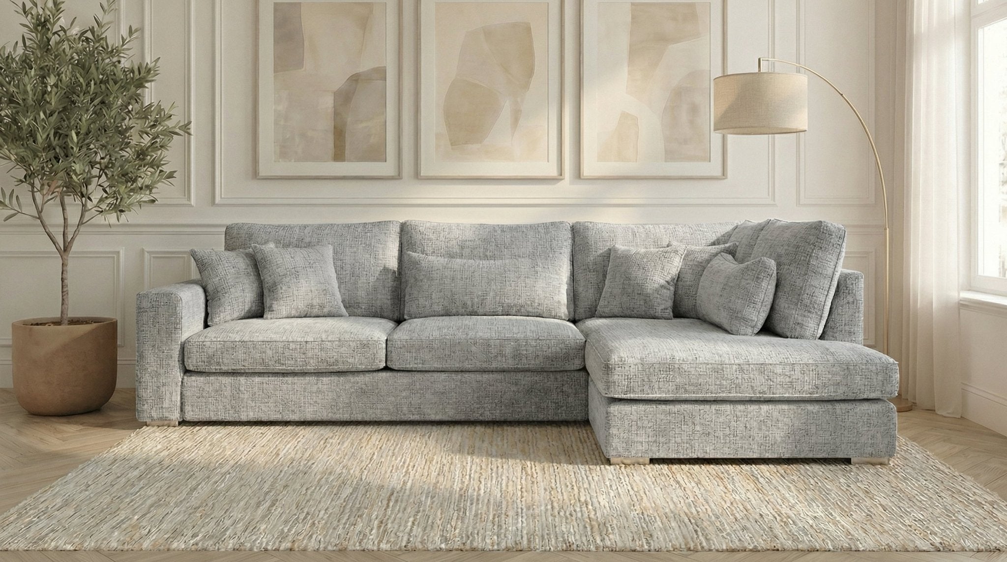 Canapé d'angle déhoussable 6 places baby MARBELLA en tweed - TRUST INDUSTRIE -  gris 03 - angle droit - 