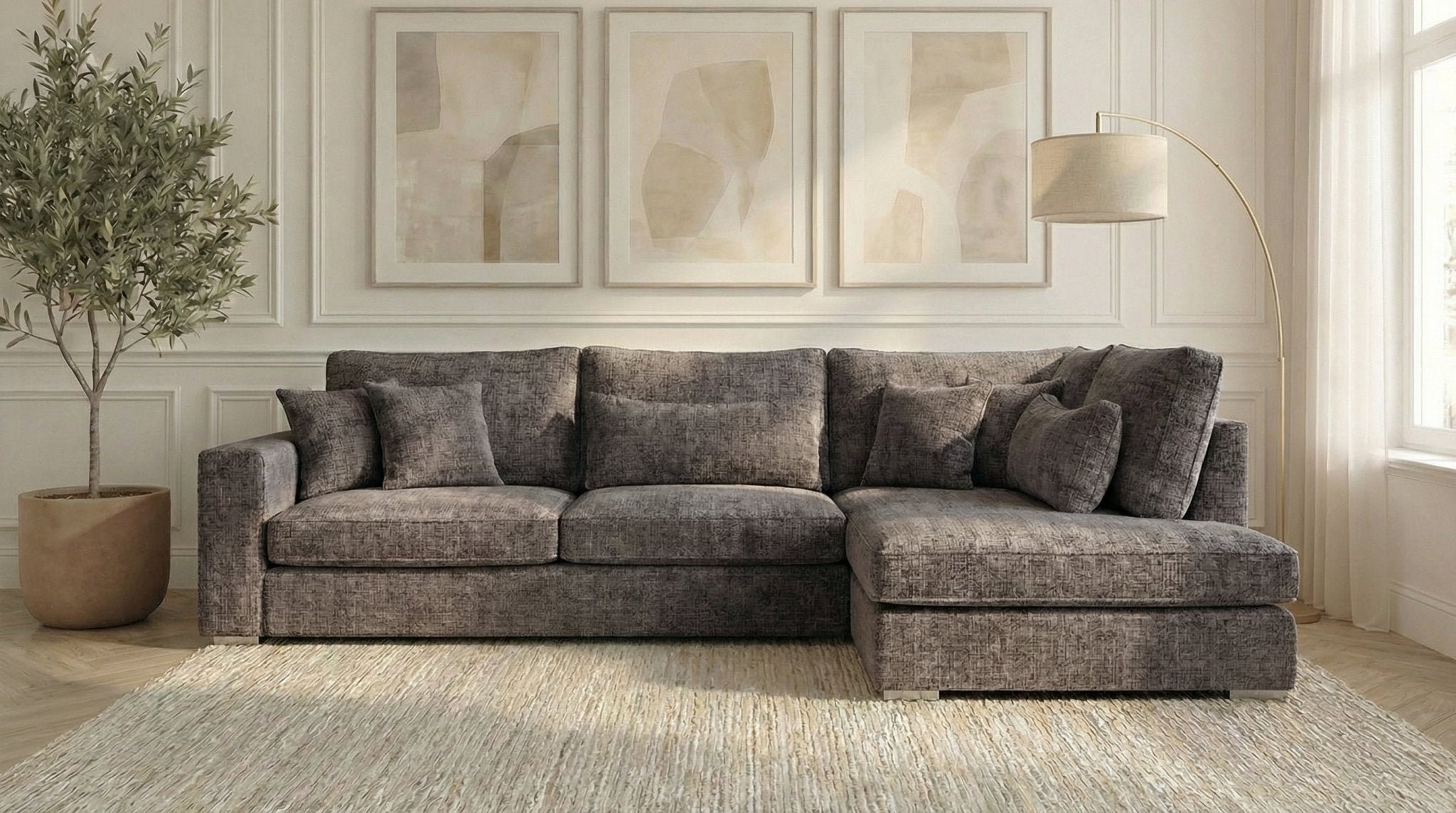 Canapé d'angle déhoussable 6 places baby MARBELLA en tweed - TRUST INDUSTRIE - MARRON 45 - angle droit - 