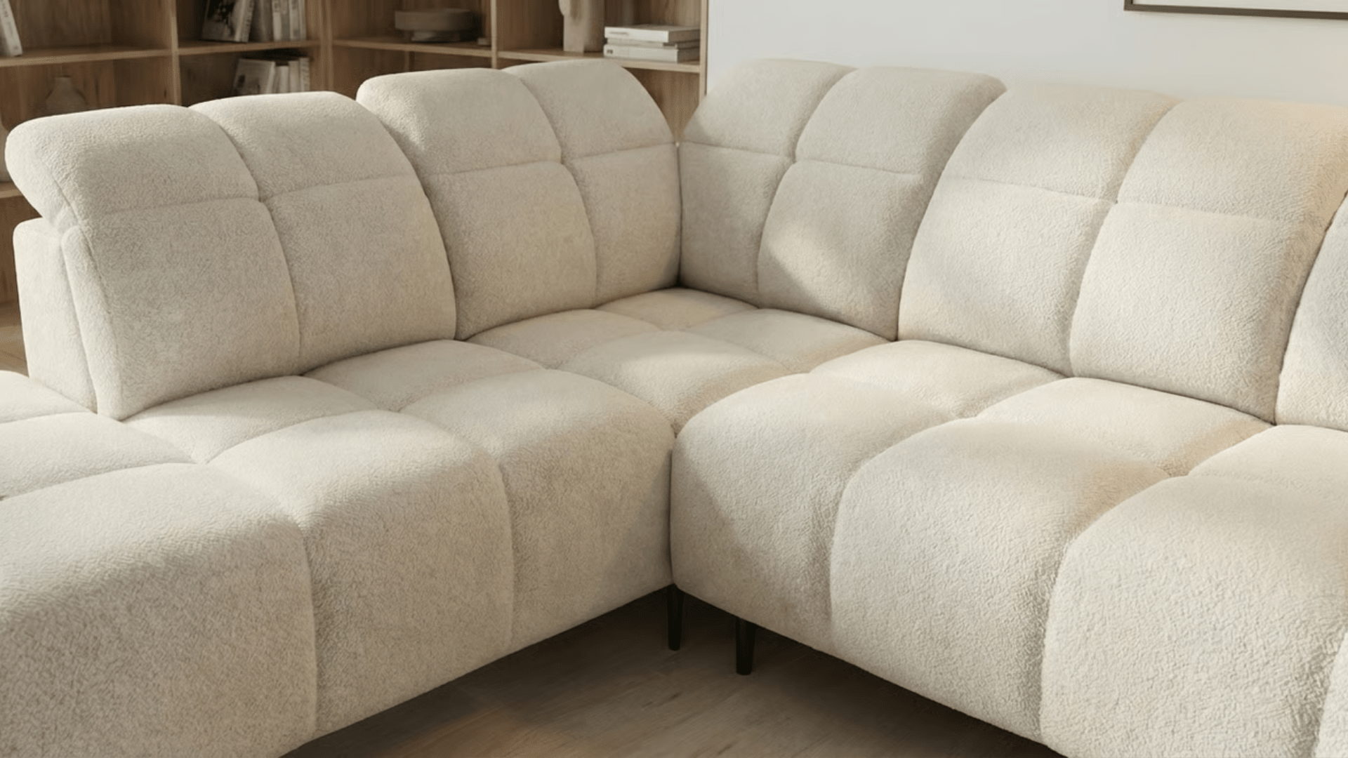 Canapé d’angle relax électrique 6 places SERGIO L en tissu avec têtières réglables - Trust Industrie - Beige - Gauche