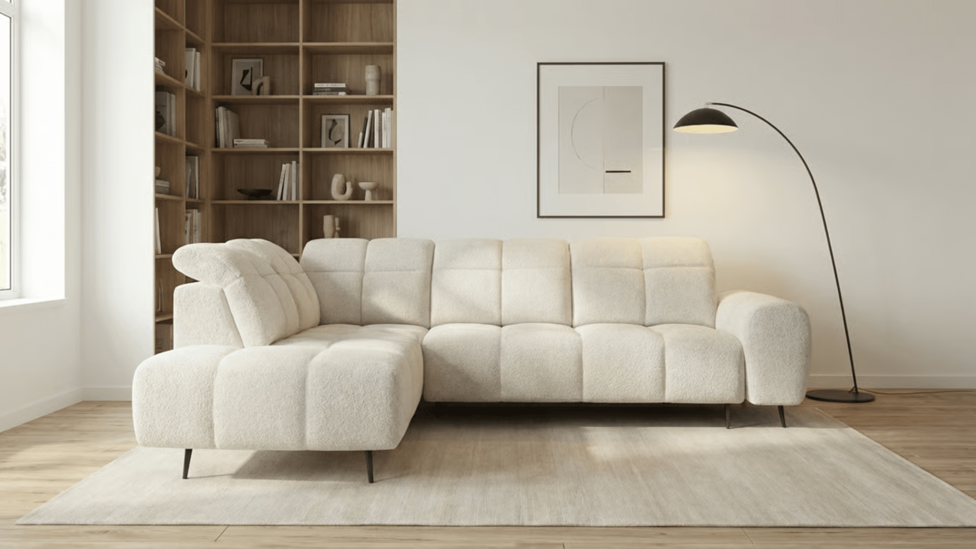 Canapé d’angle relax électrique 6 places SERGIO L en tissu avec têtières réglables - Trust Industrie -  Beige - Gauche