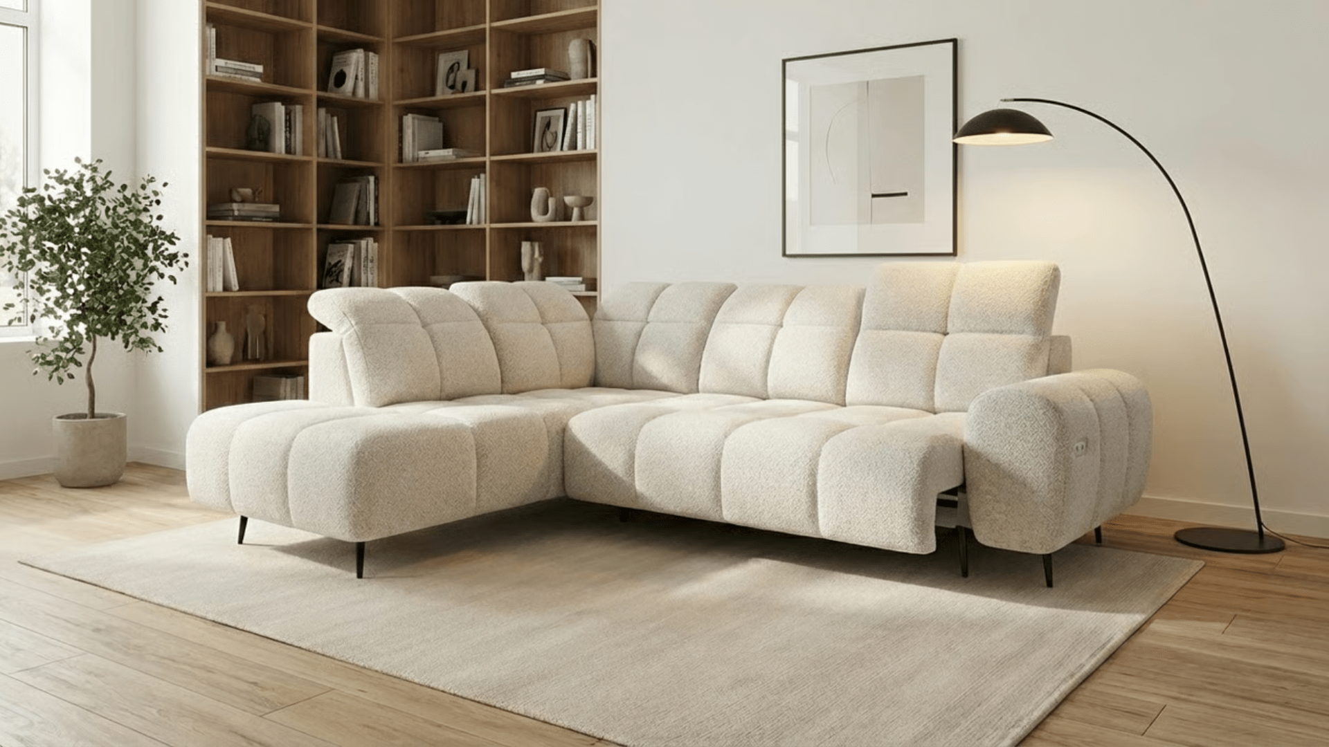 Canapé d’angle relax électrique 6 places SERGIO L en tissu avec têtières réglables - Trust Industrie - Beige - Gauche