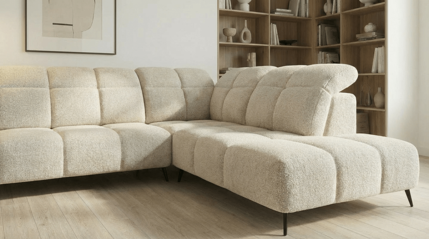 Canapé d’angle relax électrique 6 places SERGIO L en tissu avec têtières réglables - Trust Industrie - Beige - Droit 
