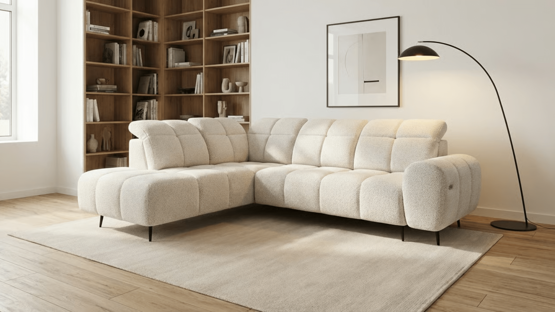 Canapé d’angle relax électrique 6 places SERGIO L en tissu avec têtières réglables - Trust Industrie - Beige - Gauche