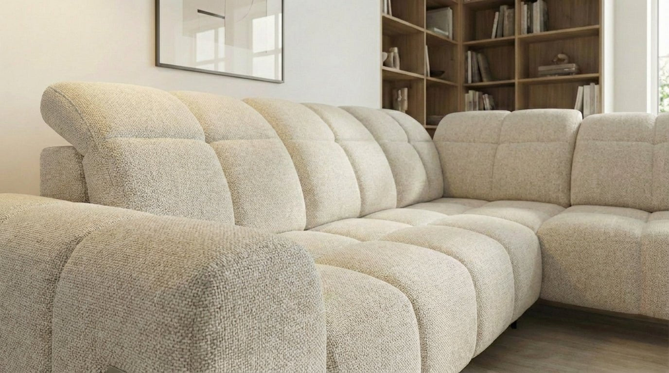 Canapé d’angle relax électrique 6 places SERGIO L en tissu avec têtières réglables - Trust Industrie - Beige - Droit