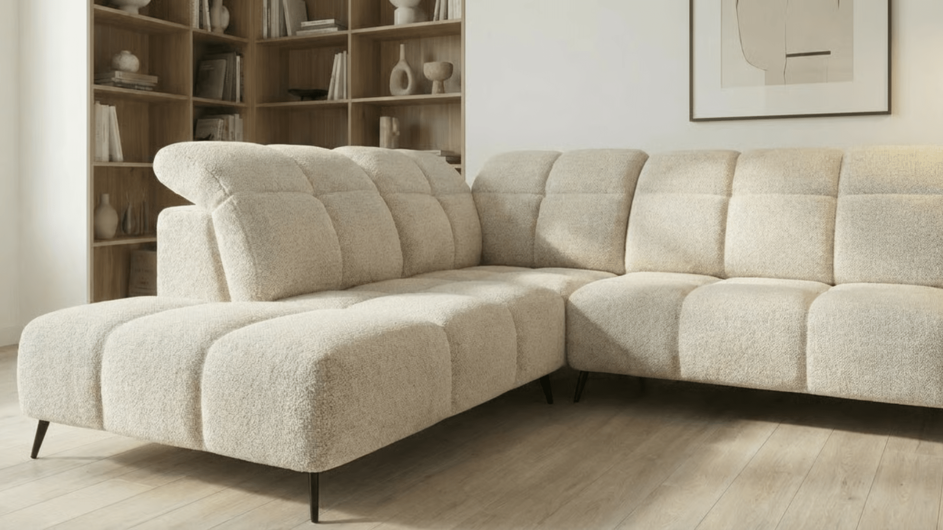 Canapé d’angle relax électrique 6 places SERGIO L en tissu avec têtières réglables - Trust Industrie - Beige - Gauche