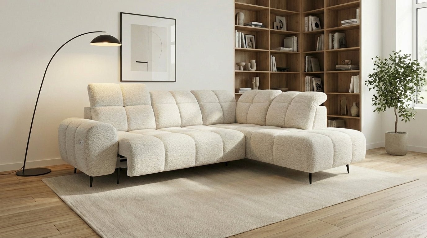 Canapé d’angle relax électrique 6 places SERGIO L en tissu avec têtières réglables - Trust Industrie - Beige - Droit