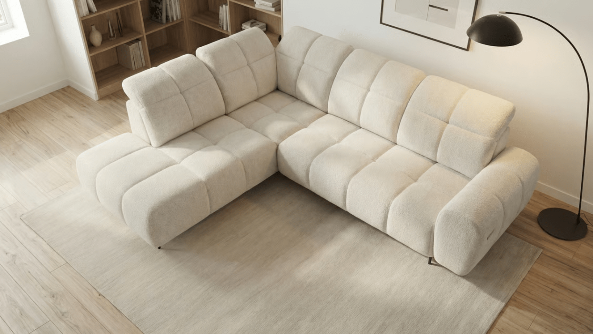 Canapé d’angle relax électrique 6 places SERGIO L en tissu avec têtières réglables - Trust Industrie - Beige - Gauche
