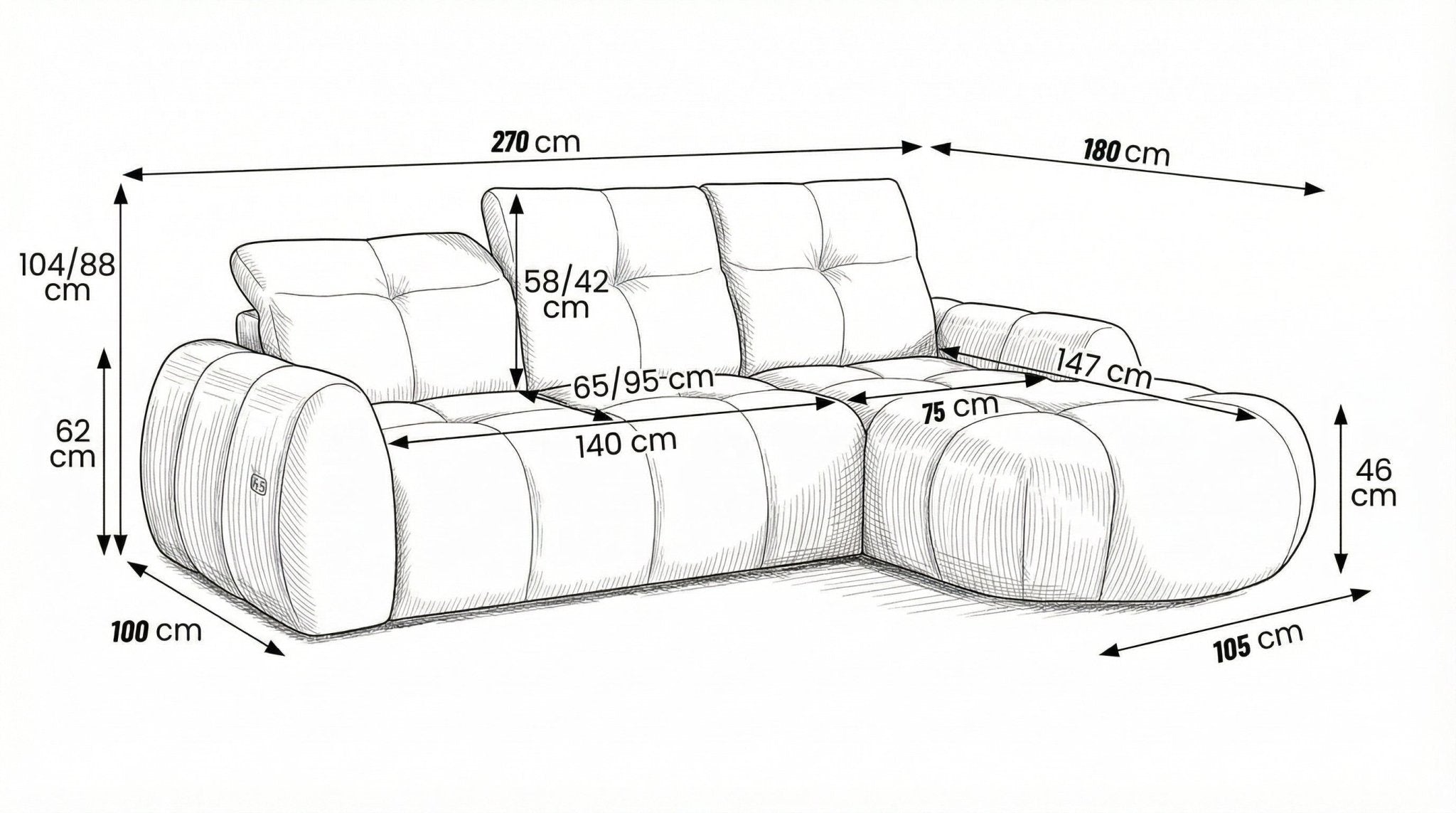 Canapé d’angle relax électrique 6 places SORENA L en velours - TRUST INDUSTRIE - Ecru - Droit - 