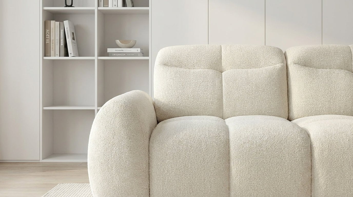 Canapé d’angle relax électrique 6 places SORENA L en velours avec têtières - TRUST INDUSTRIE - Ecru - Droit - 