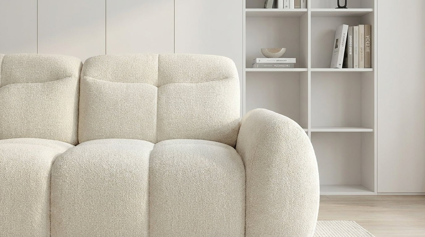 Canapé d’angle relax électrique 6 places SORENA L en velours avec têtières - TRUST INDUSTRIE - Ecru - Gauche - 