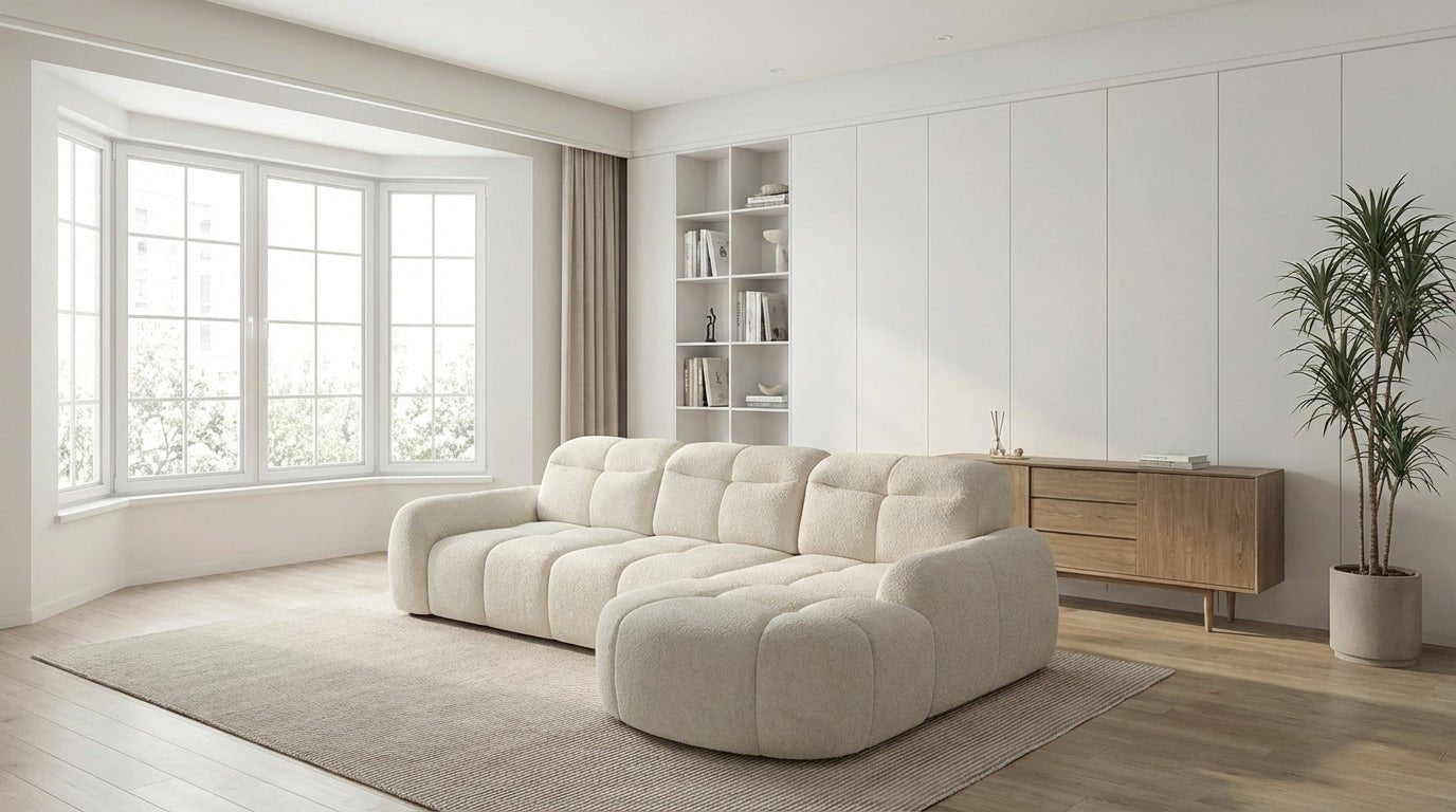 Canapé d’angle relax électrique 6 places SORENA L en velours avec têtières - TRUST INDUSTRIE - Ecru - Droit - 