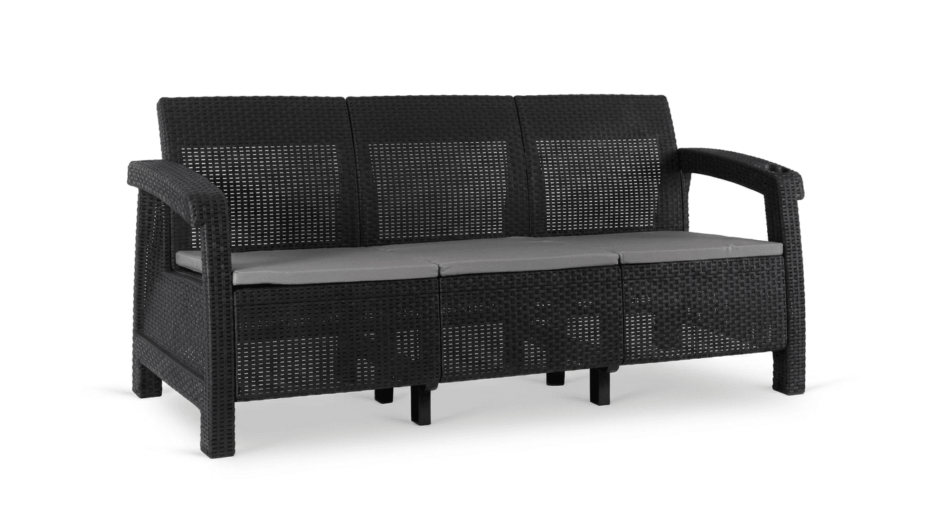 Canapé de jardin FLINT en technorattan noir – 3 places - TRUST INDUSTRIE - 