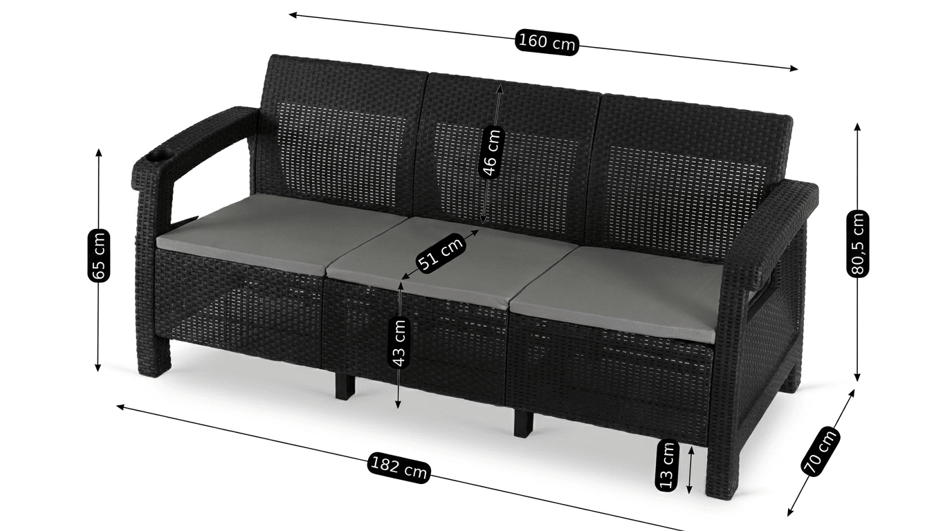 Canapé de jardin FLINT en technorattan noir – 3 places - TRUST INDUSTRIE - 