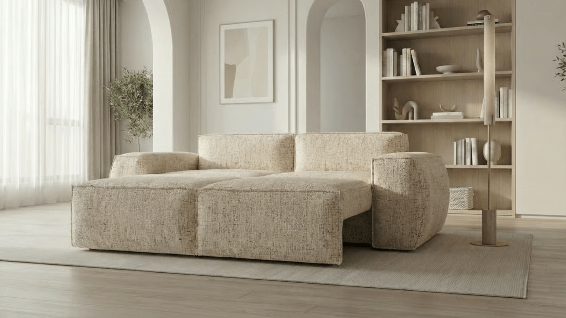 Canapé droit convertible 3 places ADAMO en tissu - Trust Industrie - Ecru - 