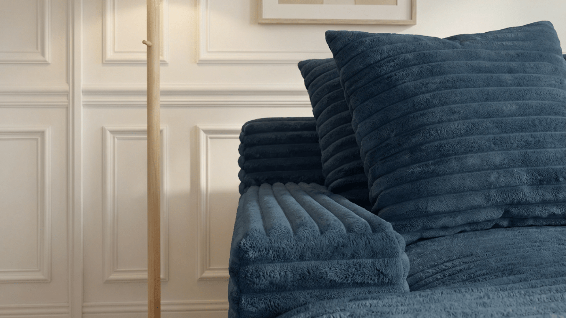 Canapé droit déhoussable 3 places EVA en velours - Trust Industrie - Bleu 86  - 