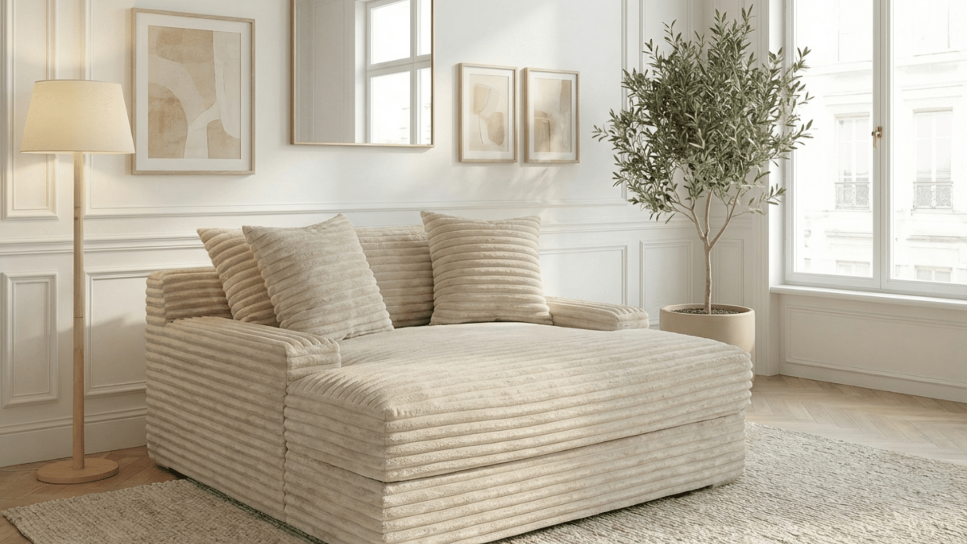 Canapé droit déhoussable 3 places EVA en velours - Trust Industrie - Écru 23 - 