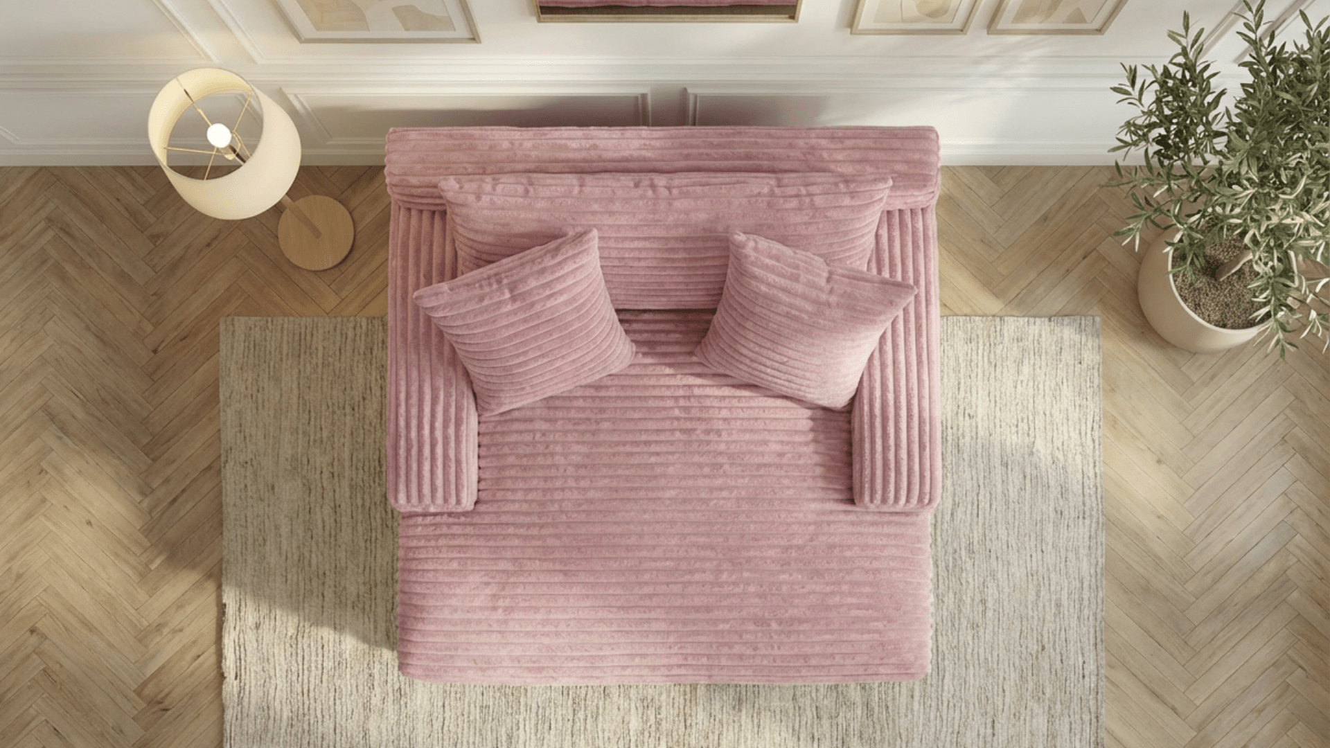 Canapé droit déhoussable 3 places EVA en velours - Trust Industrie - Rose 91 - 