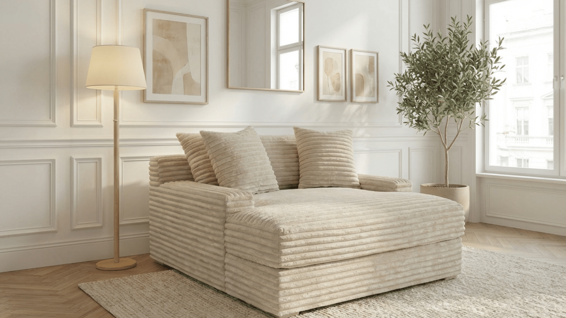 Canapé droit déhoussable 3 places EVA en velours - Trust Industrie - Écru 23 - 