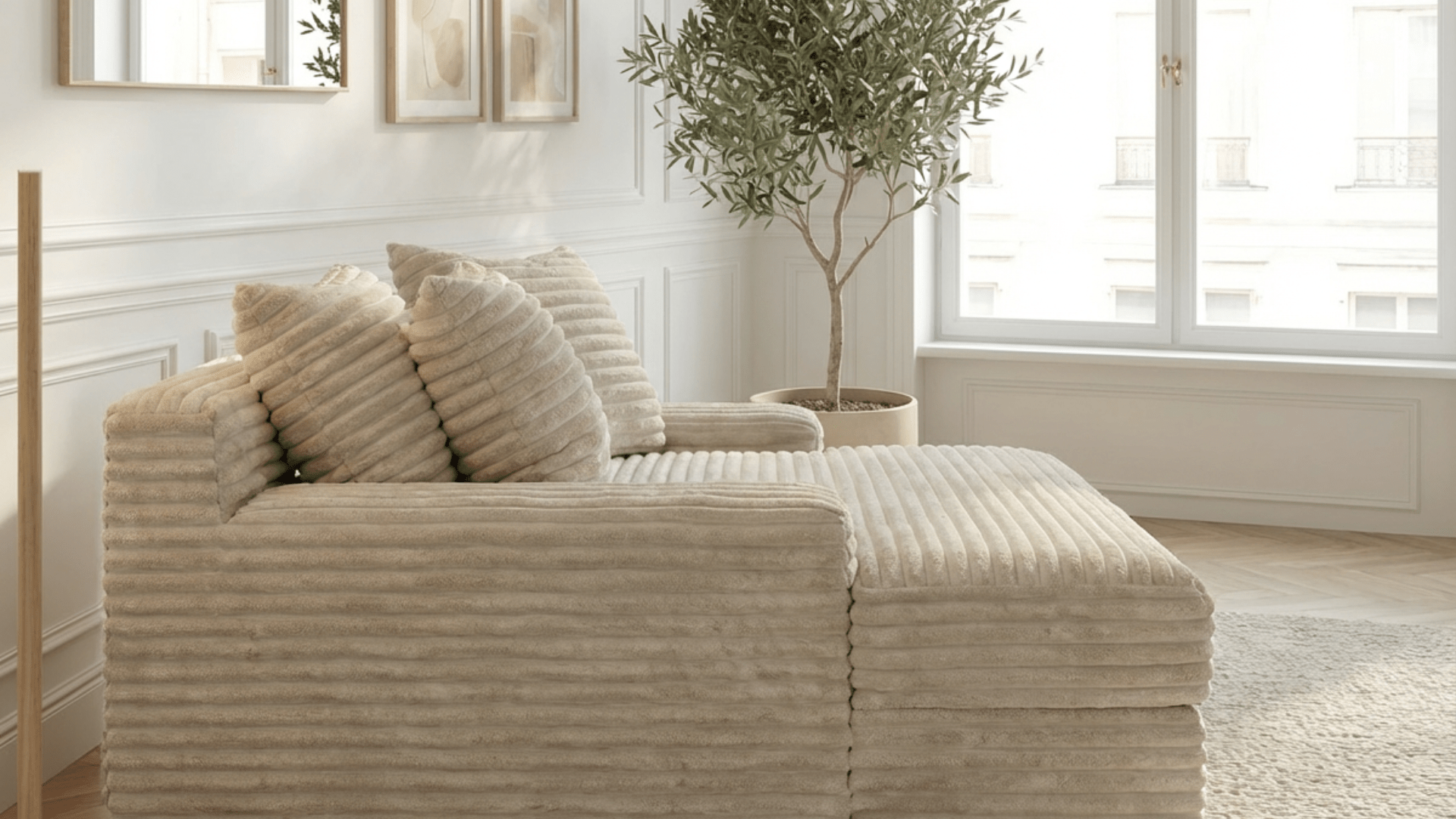 Canapé droit déhoussable 3 places EVA en velours - Trust Industrie - Écru 23 - 