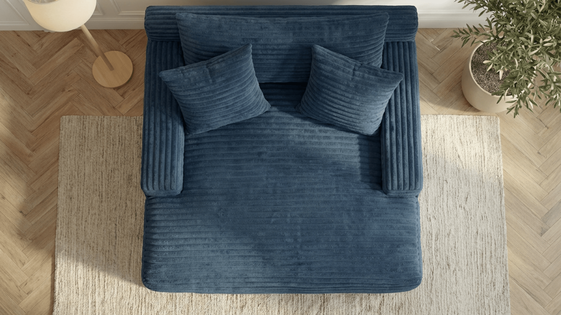 Canapé droit déhoussable 3 places EVA en velours - Trust Industrie - Bleu 86 - 