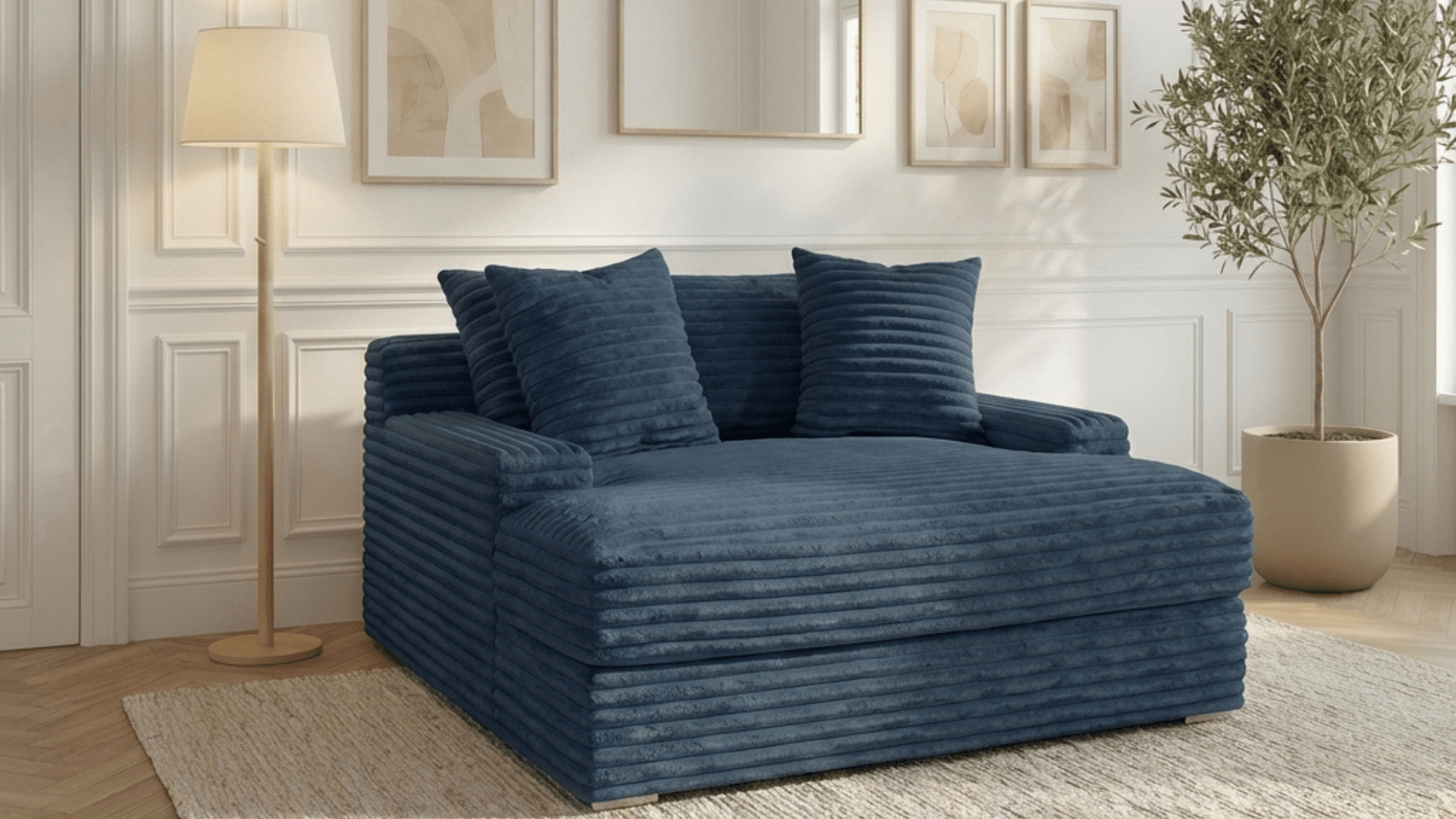 Canapé droit déhoussable 3 places EVA en velours - Trust Industrie - Bleu 86 - 