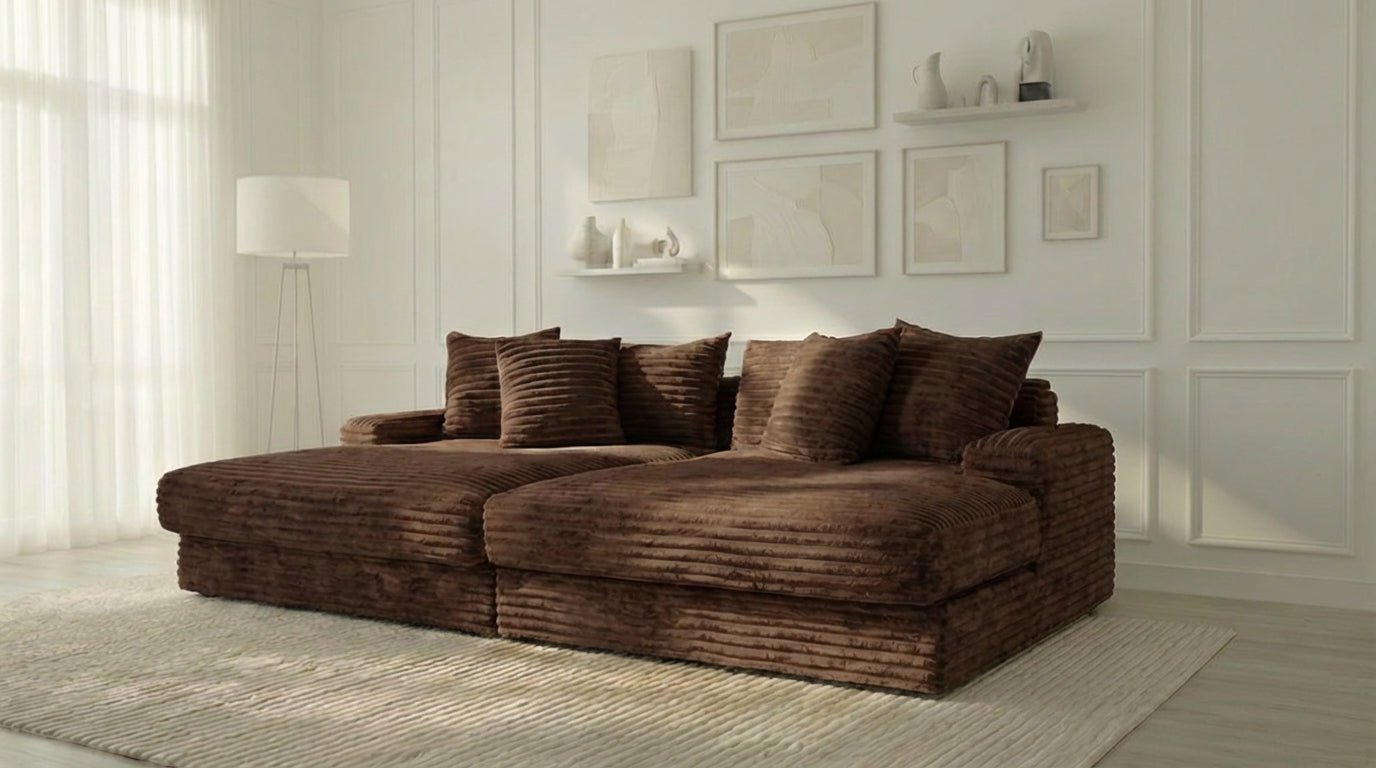 Canapé droit déhoussable 5 places EVA XXL en velours - TRUST INDUSTRIE - Marron 45 - 