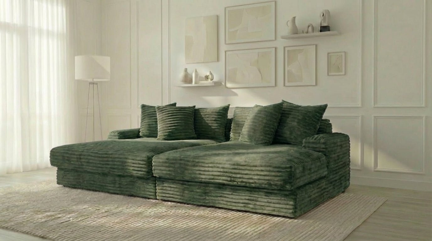 Canapé droit déhoussable 5 places EVA XXL en velours - TRUST INDUSTRIE - Vert 77 - 