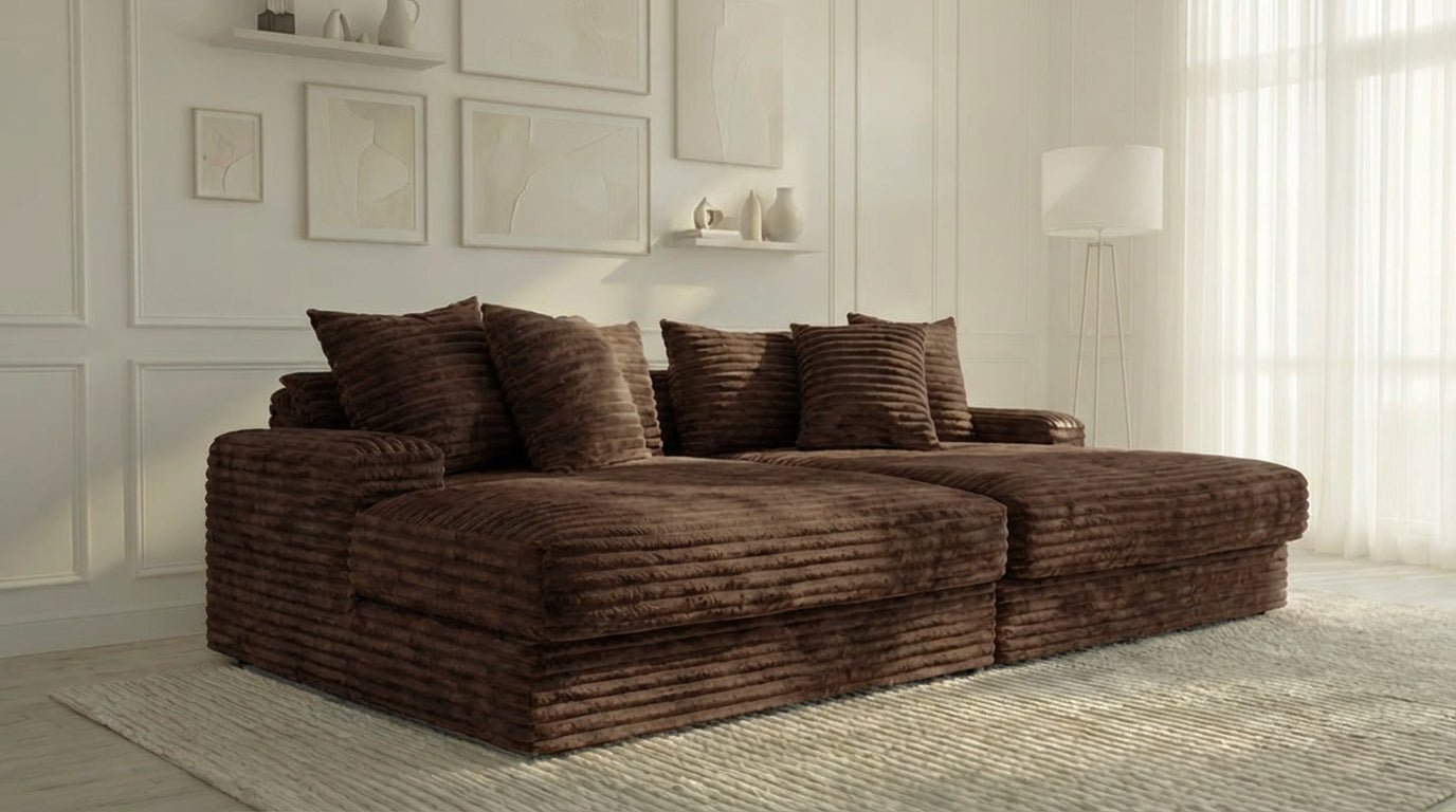 Canapé droit déhoussable 5 places EVA XXL en velours - TRUST INDUSTRIE - Marron 45 - 