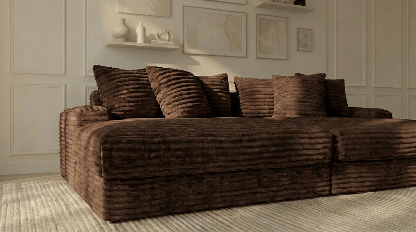 Canapé droit déhoussable 5 places EVA XXL en velours - TRUST INDUSTRIE - Marron 45 - 