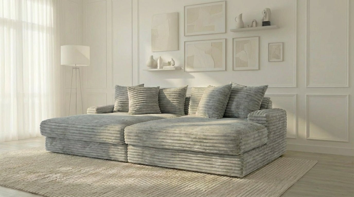 Canapé droit déhoussable 5 places EVA XXL en velours - TRUST INDUSTRIE - Gris polaire 03 - 