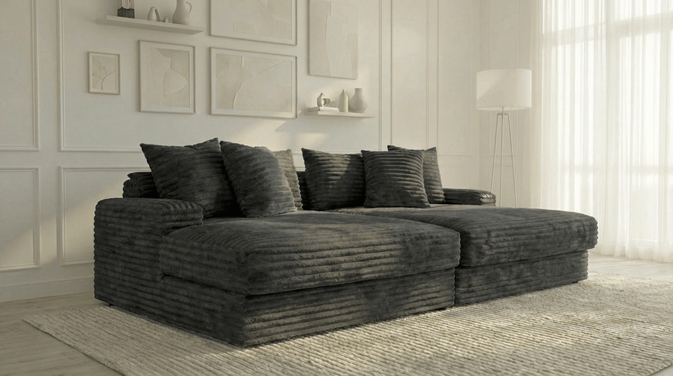 Canapé droit déhoussable 5 places EVA XXL en velours - TRUST INDUSTRIE - Gris foncé 16 - 