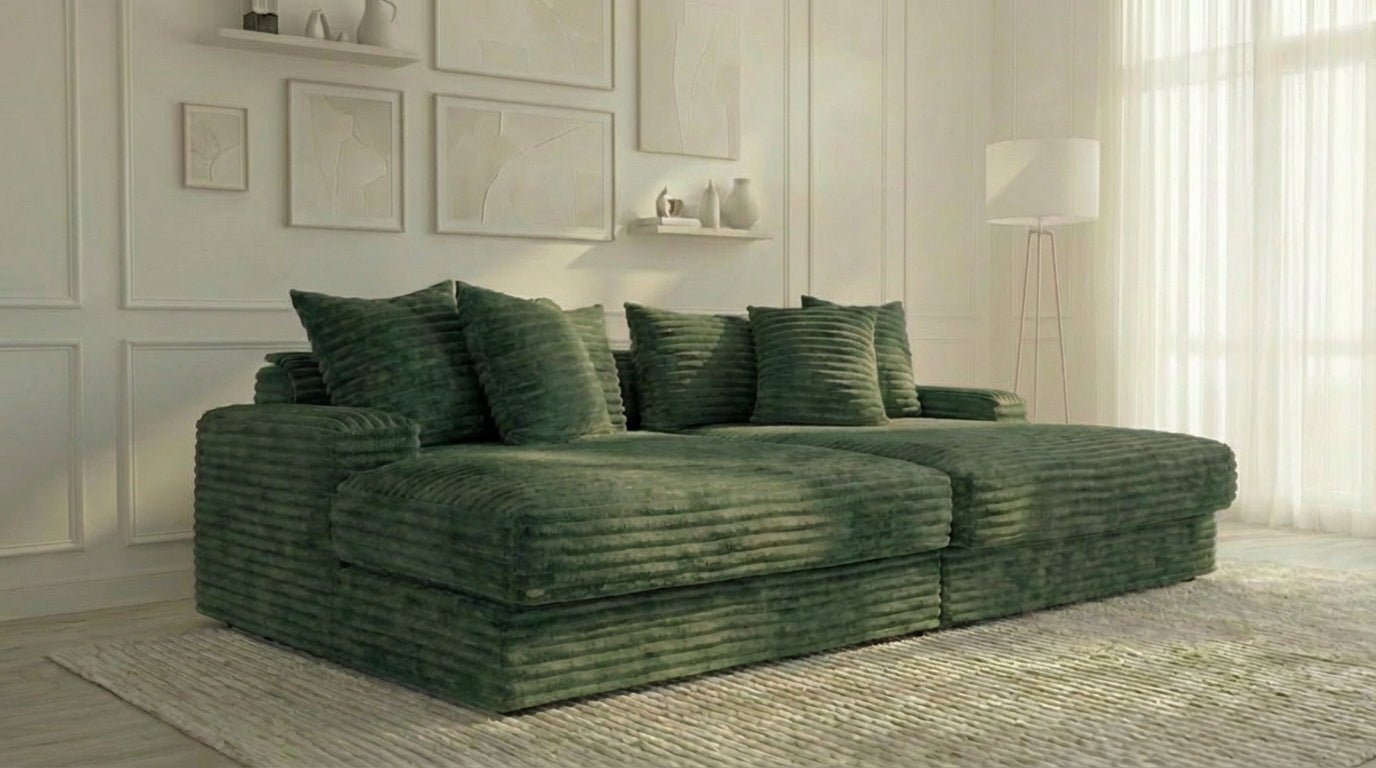 Canapé droit déhoussable 5 places EVA XXL en velours - TRUST INDUSTRIE - Vert 77 - 