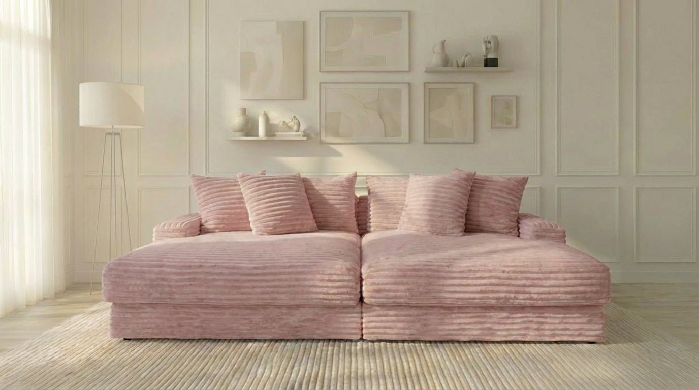 Canapé droit déhoussable 5 places EVA XXL en velours - TRUST INDUSTRIE - Rose 91 - 