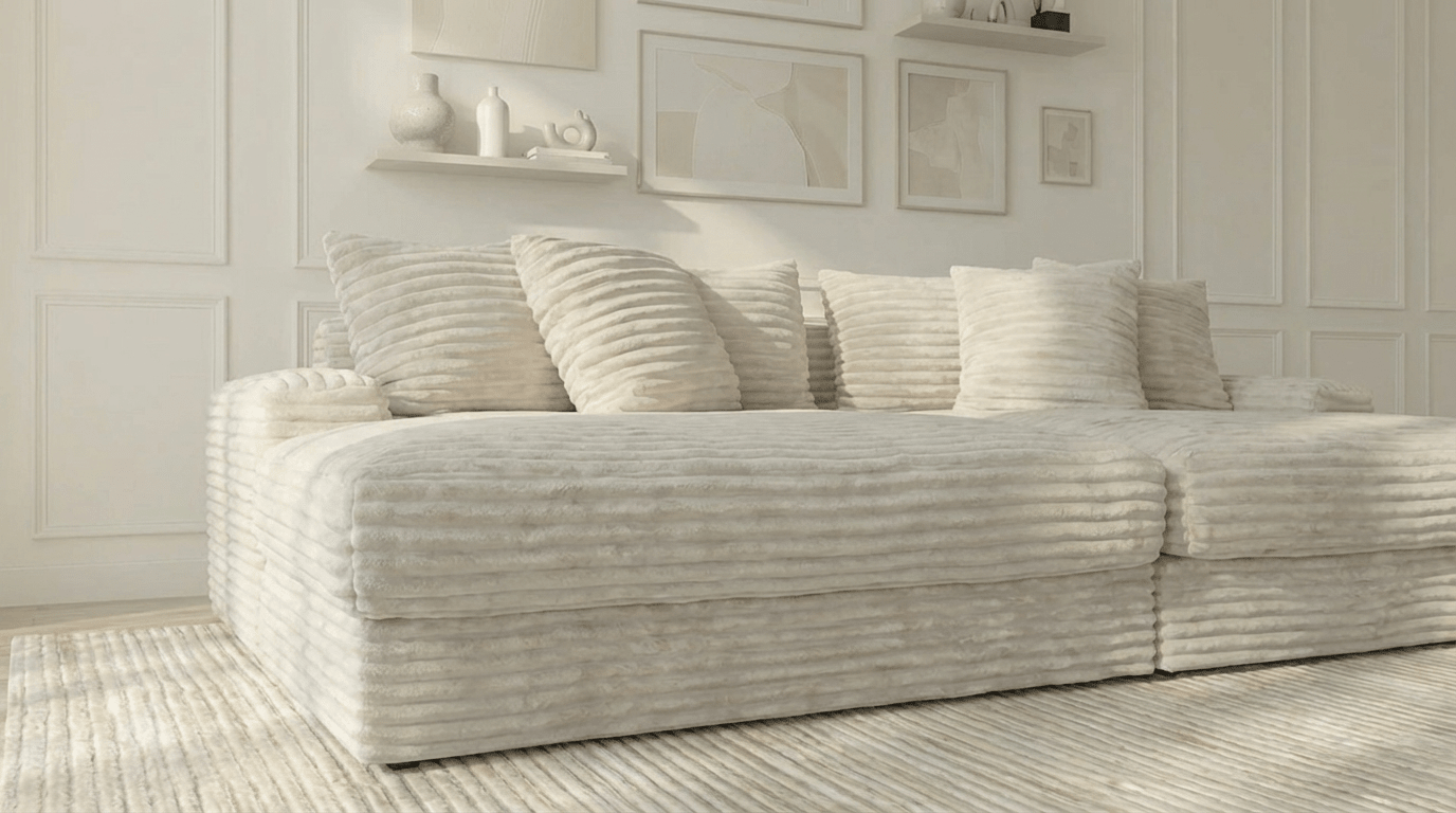 Canapé droit déhoussable 5 places EVA XXL en velours - TRUST INDUSTRIE - écru 23 - 