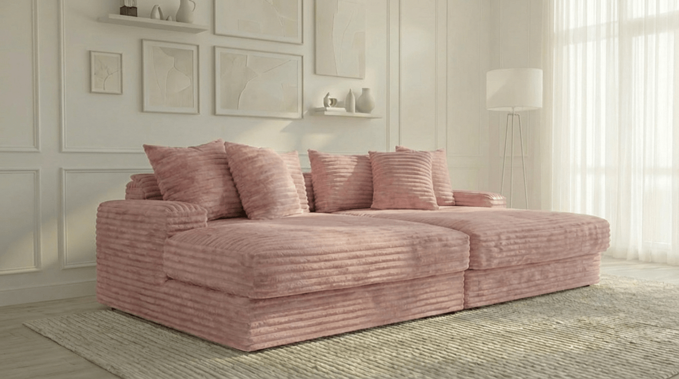 Canapé droit déhoussable 5 places EVA XXL en velours - TRUST INDUSTRIE - Rose 91 - 