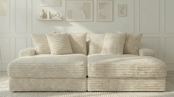 Canapé droit déhoussable EVA XL en velours doudou - TRUST INDUSTRIE - Écru 23 - L. 250 x l. 170 cm - 