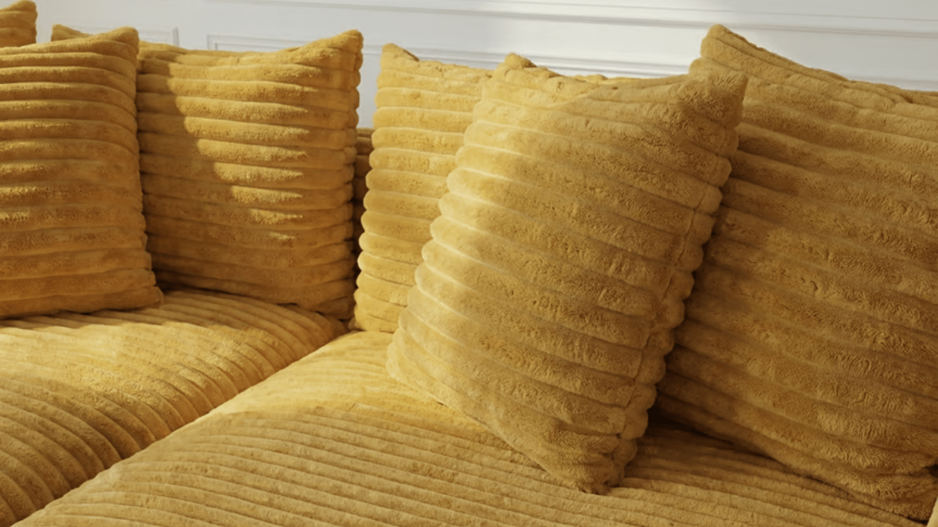 Canapé droit déhoussable EVA XL en velours doudou - TRUST INDUSTRIE - Moutarde - L. 330 x l. 170 cm - 
