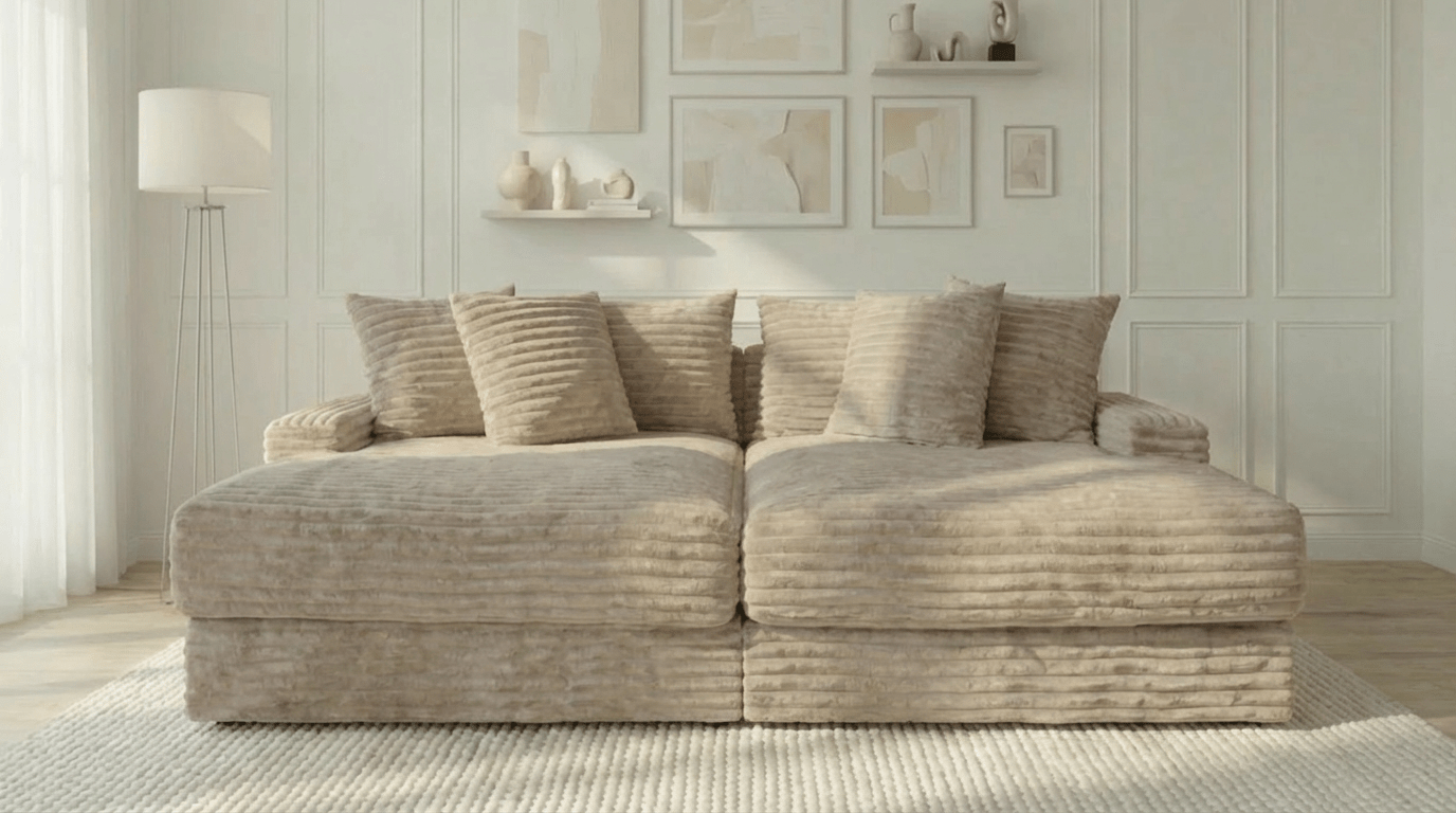 Canapé droit déhoussable EVA XL en velours doudou - TRUST INDUSTRIE - Rose - L. 250 x l. 170 cm - 